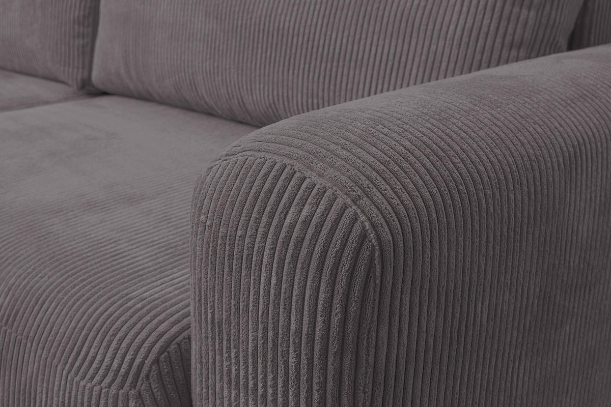 ECKSOFA Roma, Eckcouch in L-Form mit Schlaffunktion und Bettkasten, Farbe: Dunkelgrau, Cordstoff, Ottomane Universal - Dunkelgrau, Textil (244/142cm) - VENASI MÖBEL