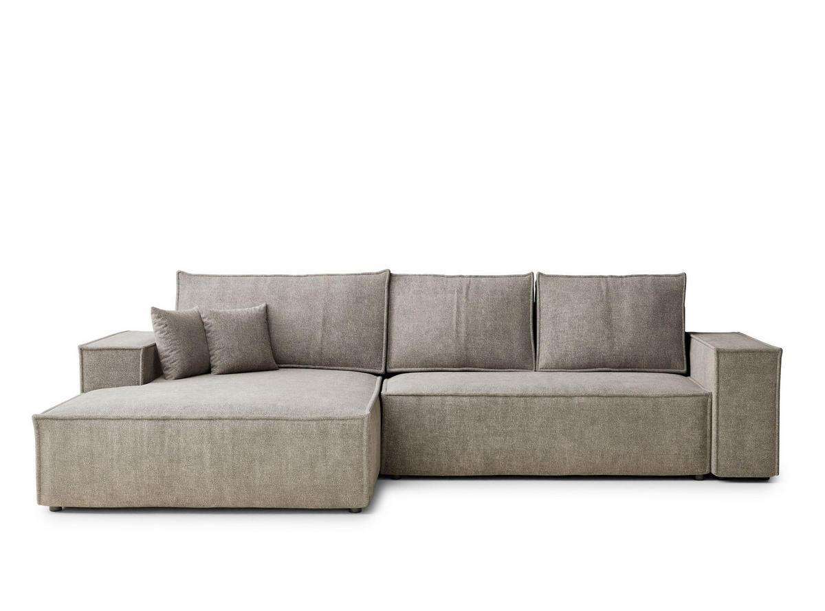 ECKSOFA Maze Braun Chenille-Stoff - Links Seite - Schwarz/Braun, Holz/Holzwerkstoff (185/294cm) - Maison de Reve