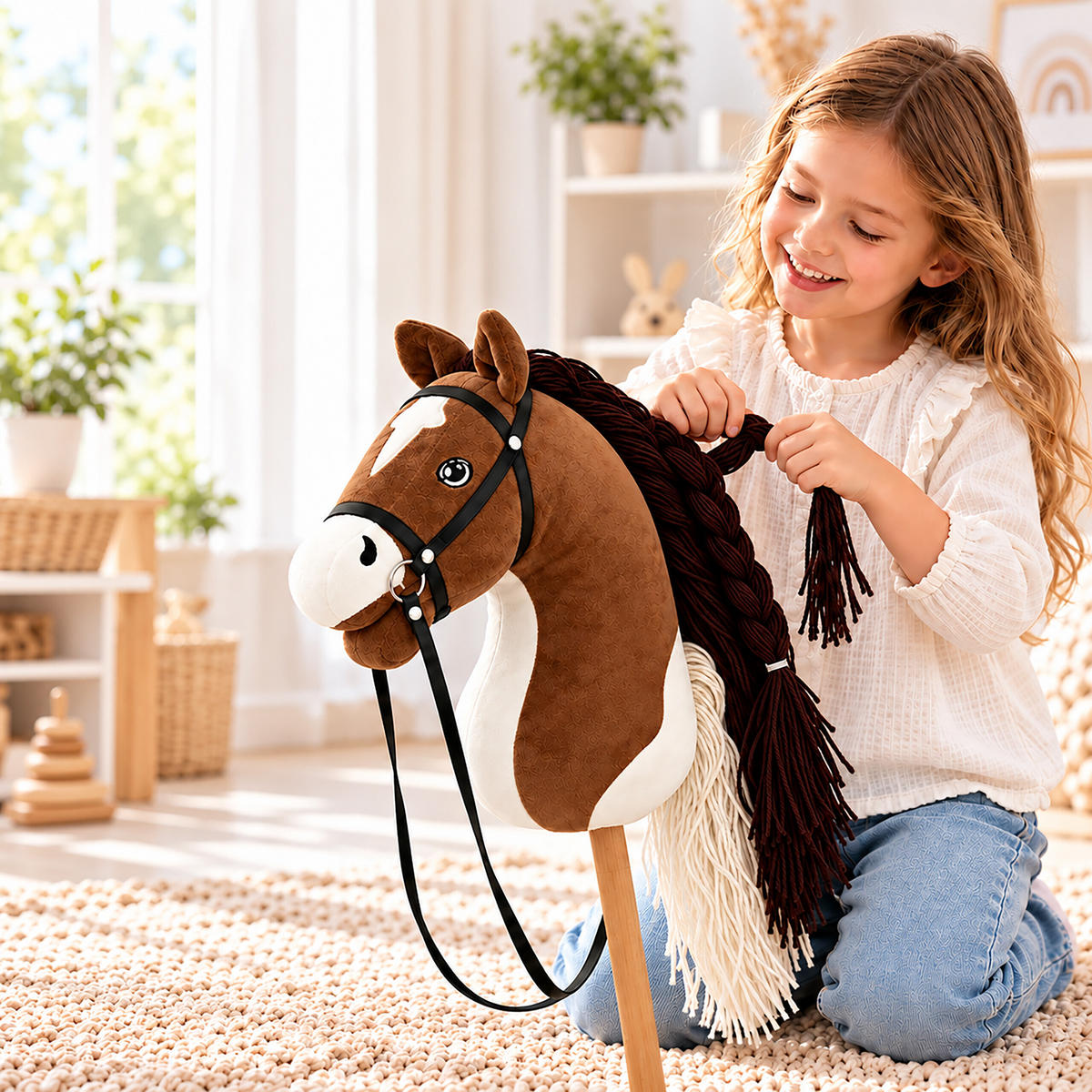 CĂLUȚ Maro închis pe băț pluș 71 cm - maro închis, material textil/lemn (12/71/29cm) - Relaxdays