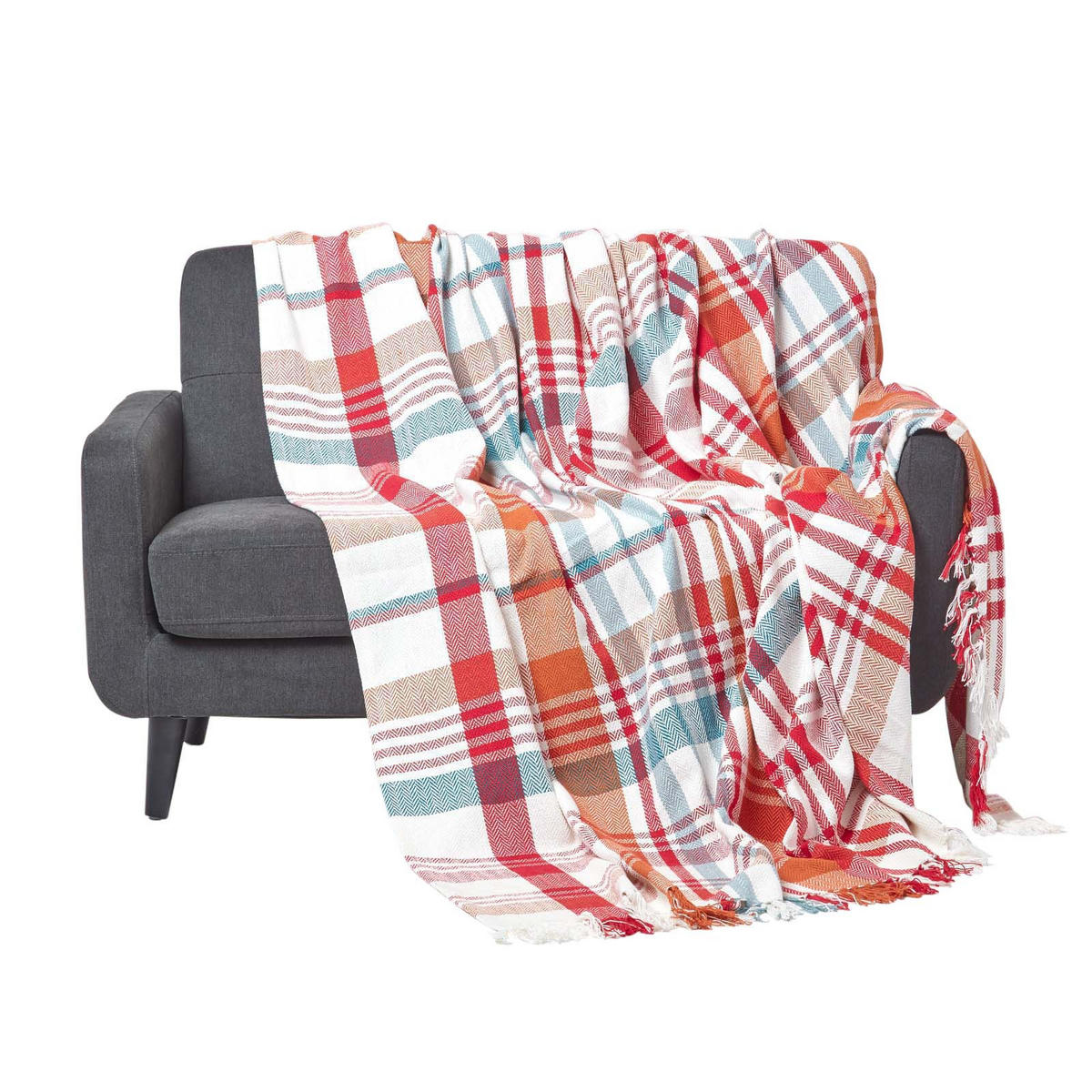 ÜBERWURF Falun 255/360 cm, Schottenkaro, 100% Baumwolle - Rot, Textil (255/360cm) - Homescapes