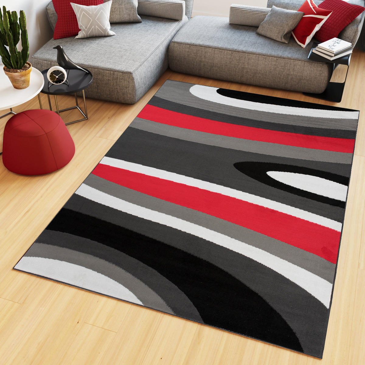 TEPPICH MAYA Rot Streifen Gestreift 200/200 cm - Rot, Textil (200/200cm) - Tapiso