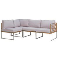 LOUNGESET - 6-teilig - Webstoff / Teak massiv - Hellgrau, Holz/Textil - home24