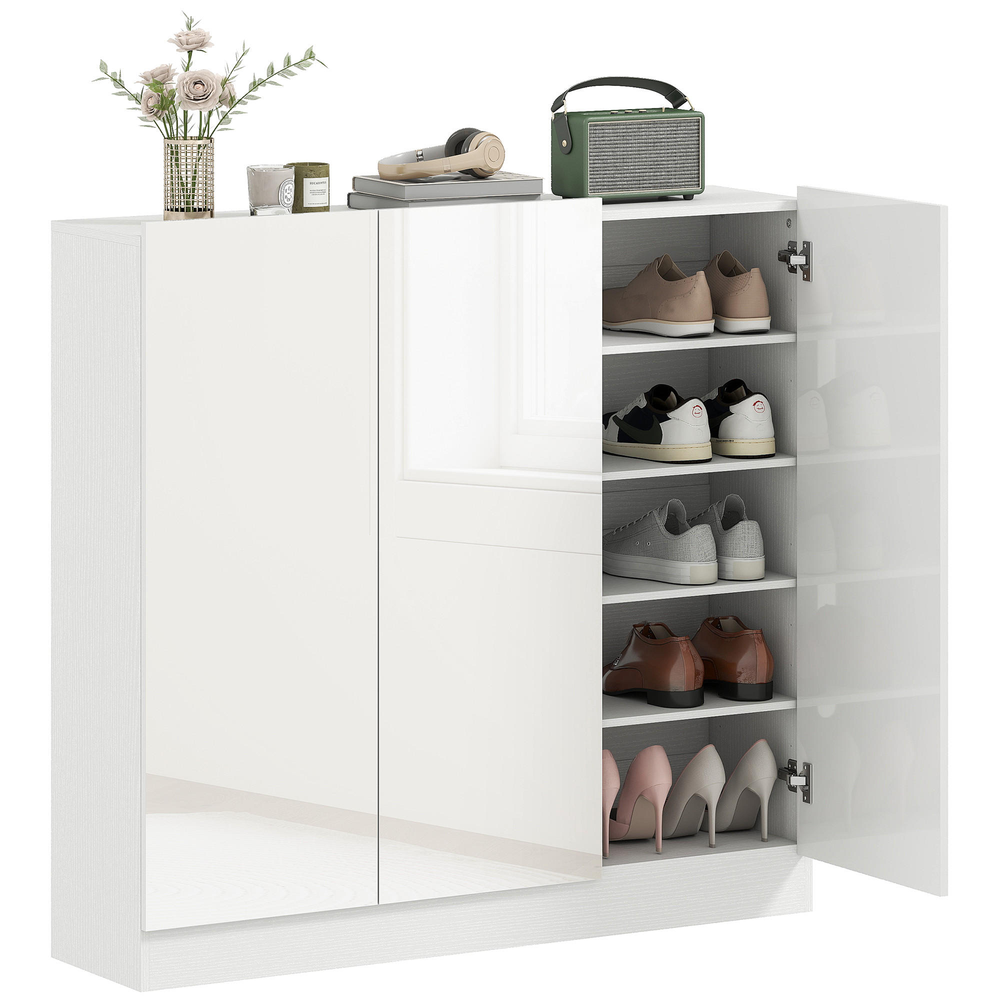 SCHUHSCHRANK DE-09740 10 Regale mit Soft-Close-Türen Weiß - Weiß, Holzwerkstoff (106.4/108.5/34cm) - ComfortXL