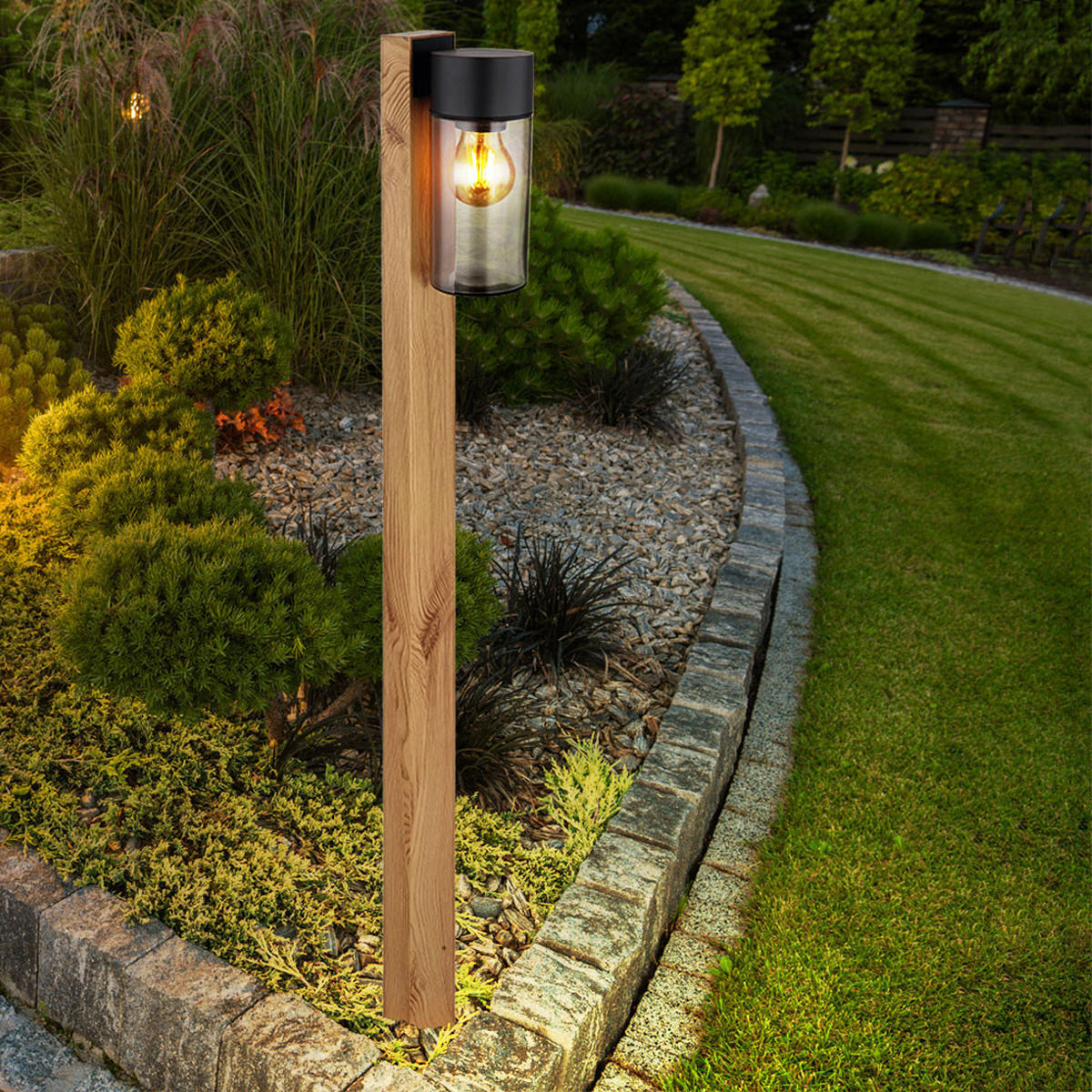 WEGELEUCHTE Edelstahl Holzoptik Braun - Braun, Glas (9/14.5/100cm) - Globo Lighting