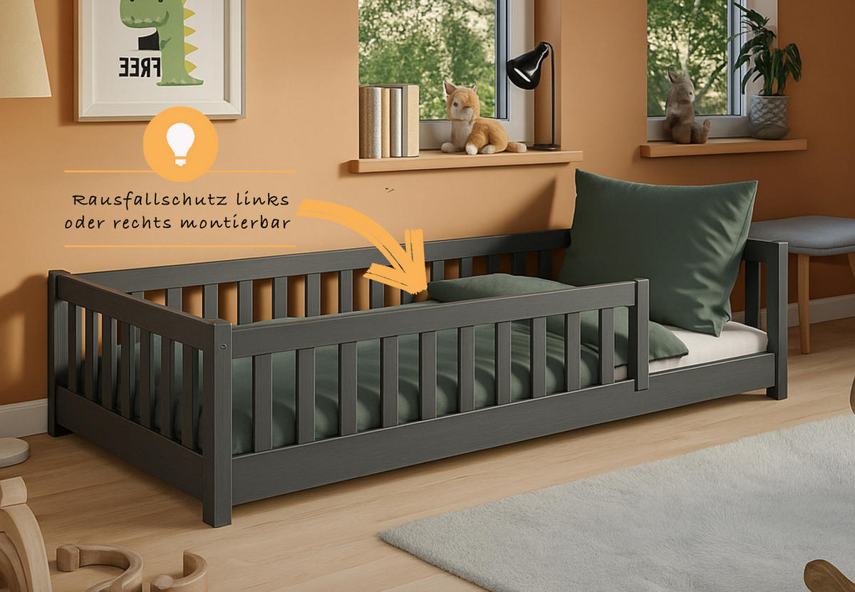 KINDERBETT 90x200 cm mit Matratze in Graphit - Graphitfarben, Holz (90/200cm) - Kids Collective