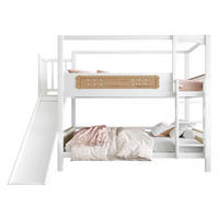 ETAGENBETT 90/200 cm mit Rutsche, breiter Sicherheitsleiter und Hausrahmen, Natur/Weiß - Naturfarben, Holzwerkstoff (90/200cm) - Redom