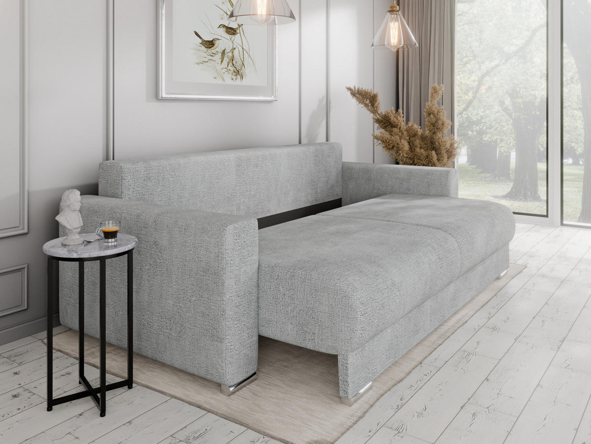 SCHLAFSOFA Calma mit Bettkasten 3-Sitzer modernen Stil, Hellgrau - Hellgrau, Holz (229/87/97cm) - Panda Möbel