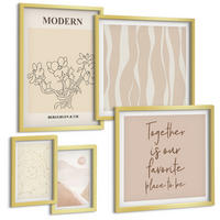BILDER SET 5er Set - 50x50 cm & 20x30 cm & 40x60 cm Goldrahmen - Abstrakte Formen und Farben - Goldfarben, Kunststoff (40/60cm) - TULUP