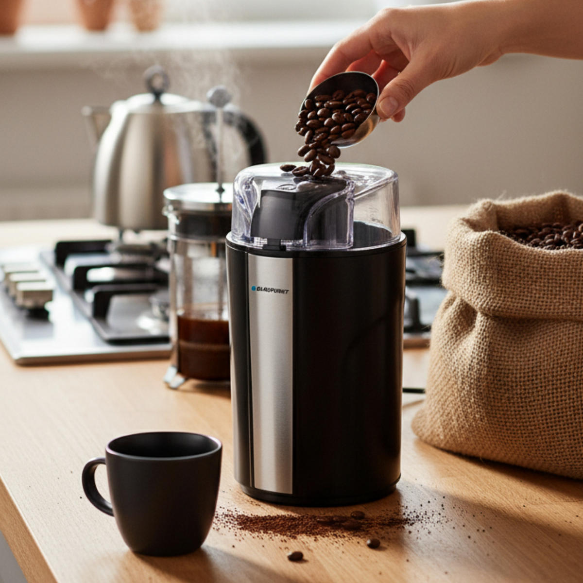 KAFFEEMÜHLE MEN834 Schwarz/Silber 200W 70g Edelstahl - Schwarz, Kunststoff/Metall (10/18.5/10cm)