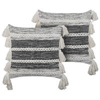 DEKOKISSEN 2er-Set Cremeweiß 45/45 cm Rochea - Ecru/Schwarz, Naturmaterialen/Textil (45/45cm) - Beliani