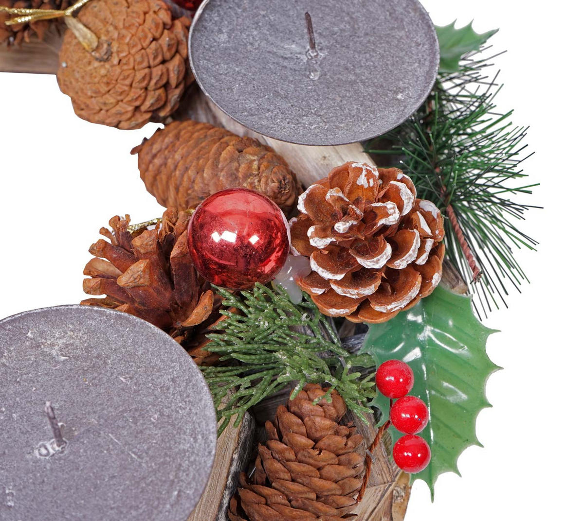ADVENTSKRANZ HOLZ MIT KERZEN ROT Grau, Multicolor, Rot - Rot/Multicolor, Holz (12cm) - MCW