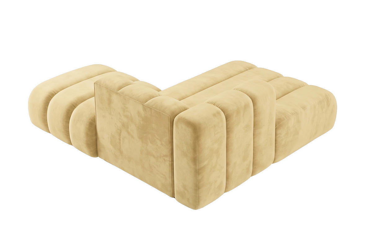 CHAISELONGUE Modulare Mit Hocker, Velvet-Stoff Riviera, Buttergelb, Rechts, GRAND - Hellgelb, Holz (204/179cm) - Kaiser Möbel