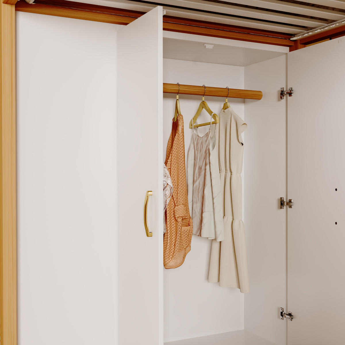 HOCHBETT 90/200 cm in Weiß & Natur mit Kleiderschrank, Regalen und Schubladen Kinderbett - Weiß/Naturfarben, Holz/Holzwerkstoff (90/200cm) - STILVORA