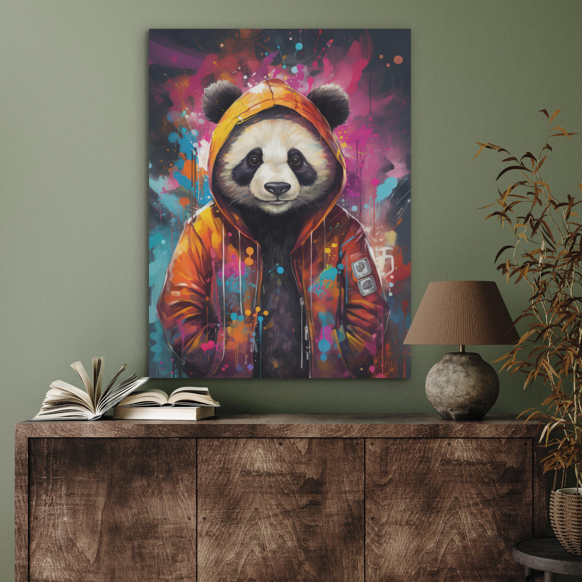 AKUSTIKPANEEL Panda - Jacke - Graffiti - Orange 60x80 cm - Orange, Textil (60/0.9/80cm) - MuchoWow