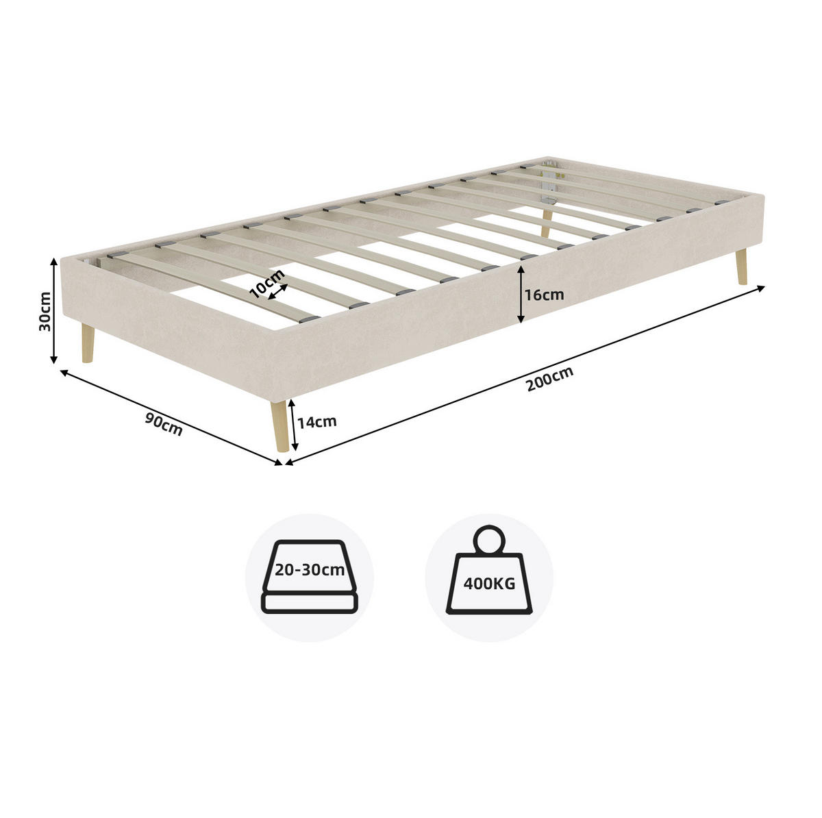 KINDERBETT 90/200 cm mit Bettkasten, gepolstertem Cartoon-Kopfteil und Stoffbezug, Beige - Beige, Textil (90/200cm) - Redom