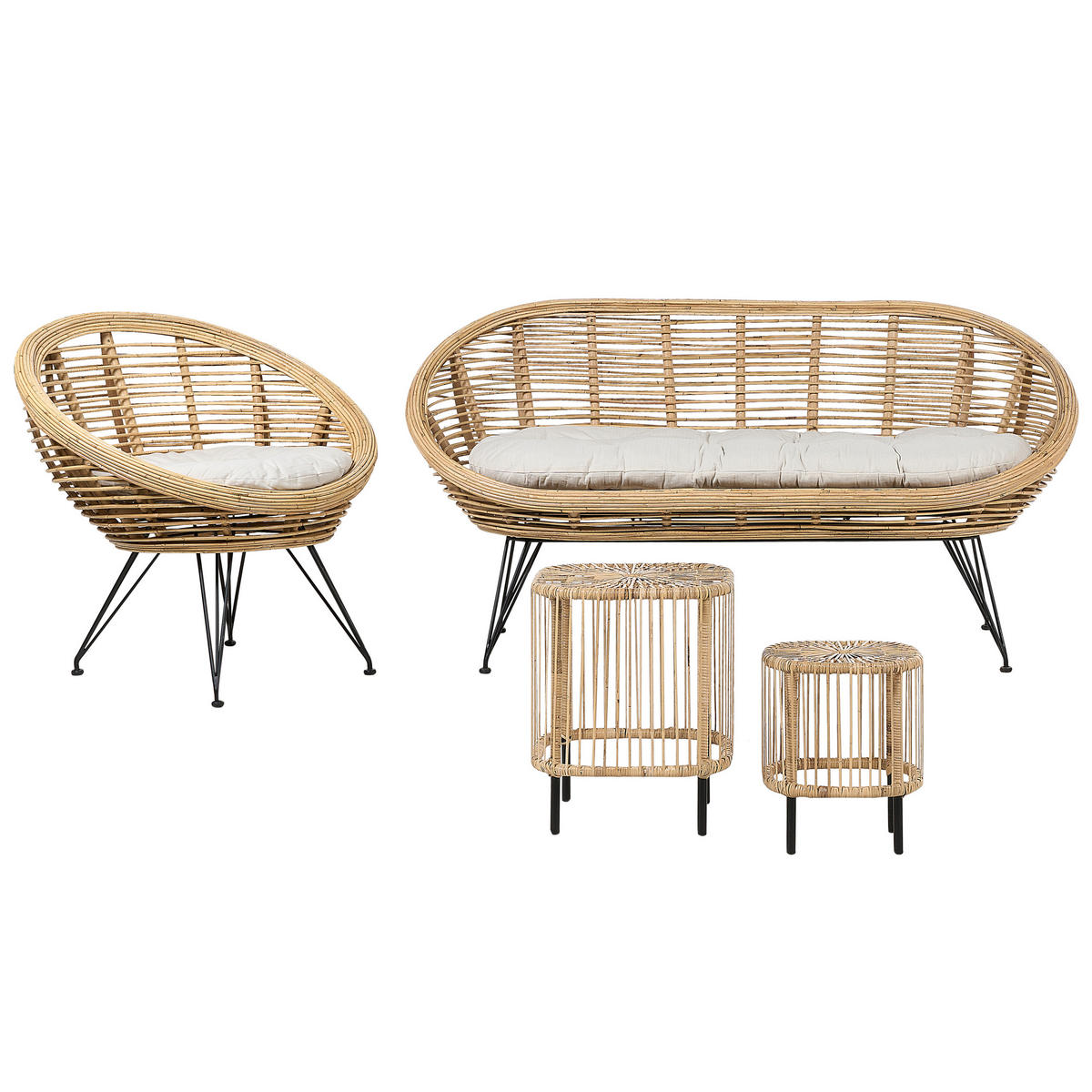 3-SITZER LOUNGE SET Rattan Natürlich Maratea/Cesenatico - Naturfarben, Naturmaterialen - Beliani