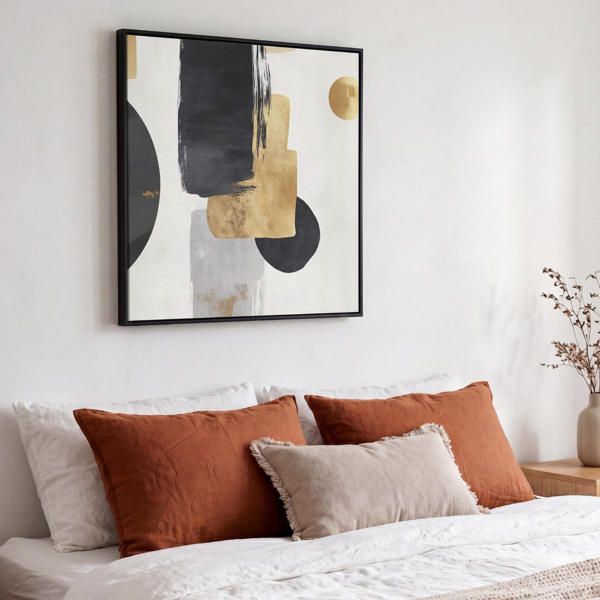 LEINWAND Bilder mit Rahmen - Gold - Rechtecke - Kreise - Abstrakt - 50x50 - Weiß, Textil (50/50cm) - MuchoWow
