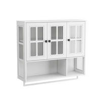 KÜCHENOBERSCHRANK 88x26x82.5 cm in Weiß aus Sicherheitsglas mit geriffeltem Glas & Handtuchstange - Weiß, Holzwerkstoff (88/82.5/26cm) - Modfu