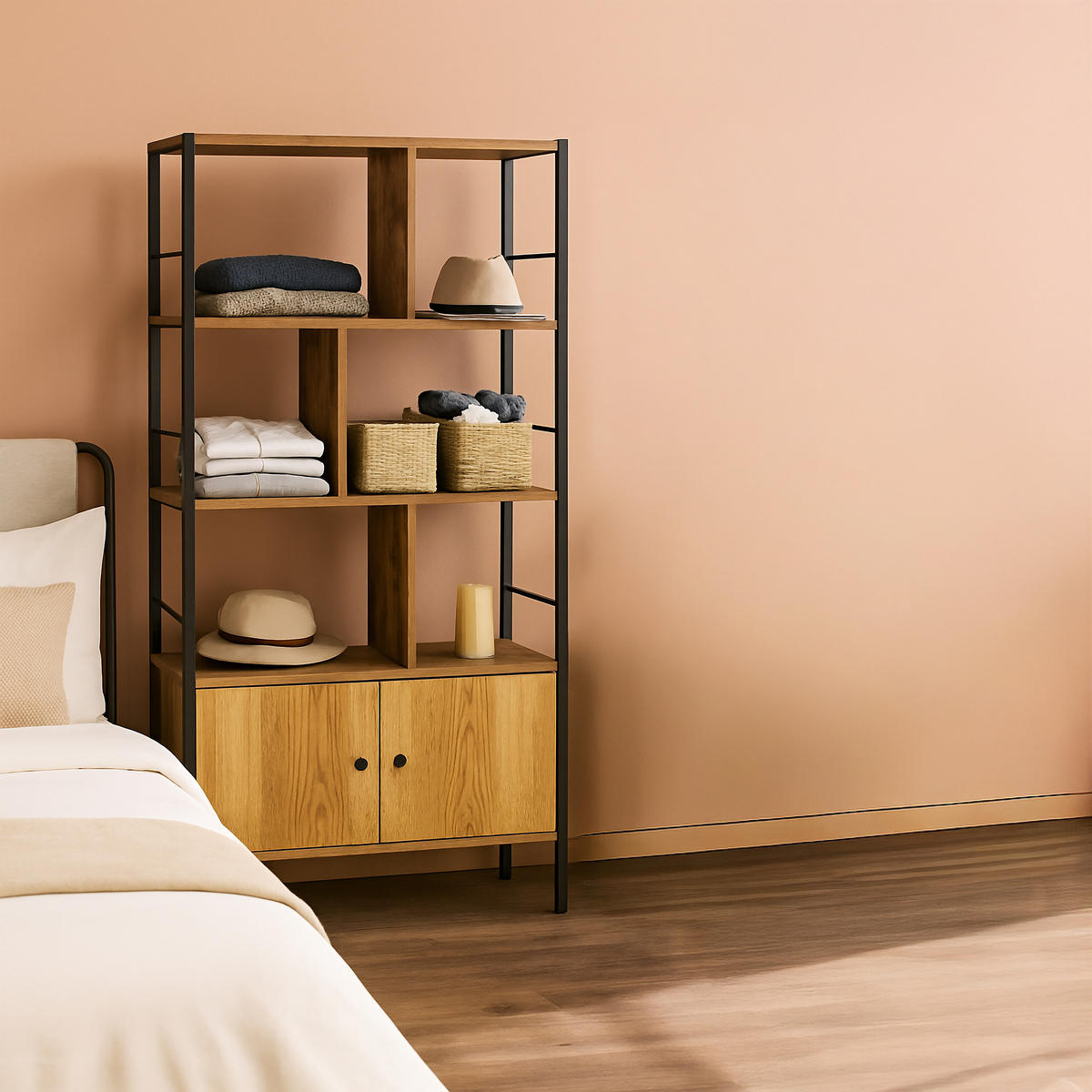 BÜCHERREGAL - Hellbraun, Holzwerkstoff/Metall (74/154.5/30cm) - Relaxdays