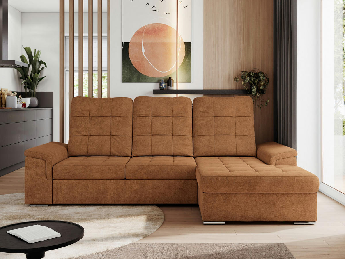 ECKSOFA MADRITO L - Orange Struktur - Rechts - Silberfarben/Orange, Textil/Metall (256/160cm)