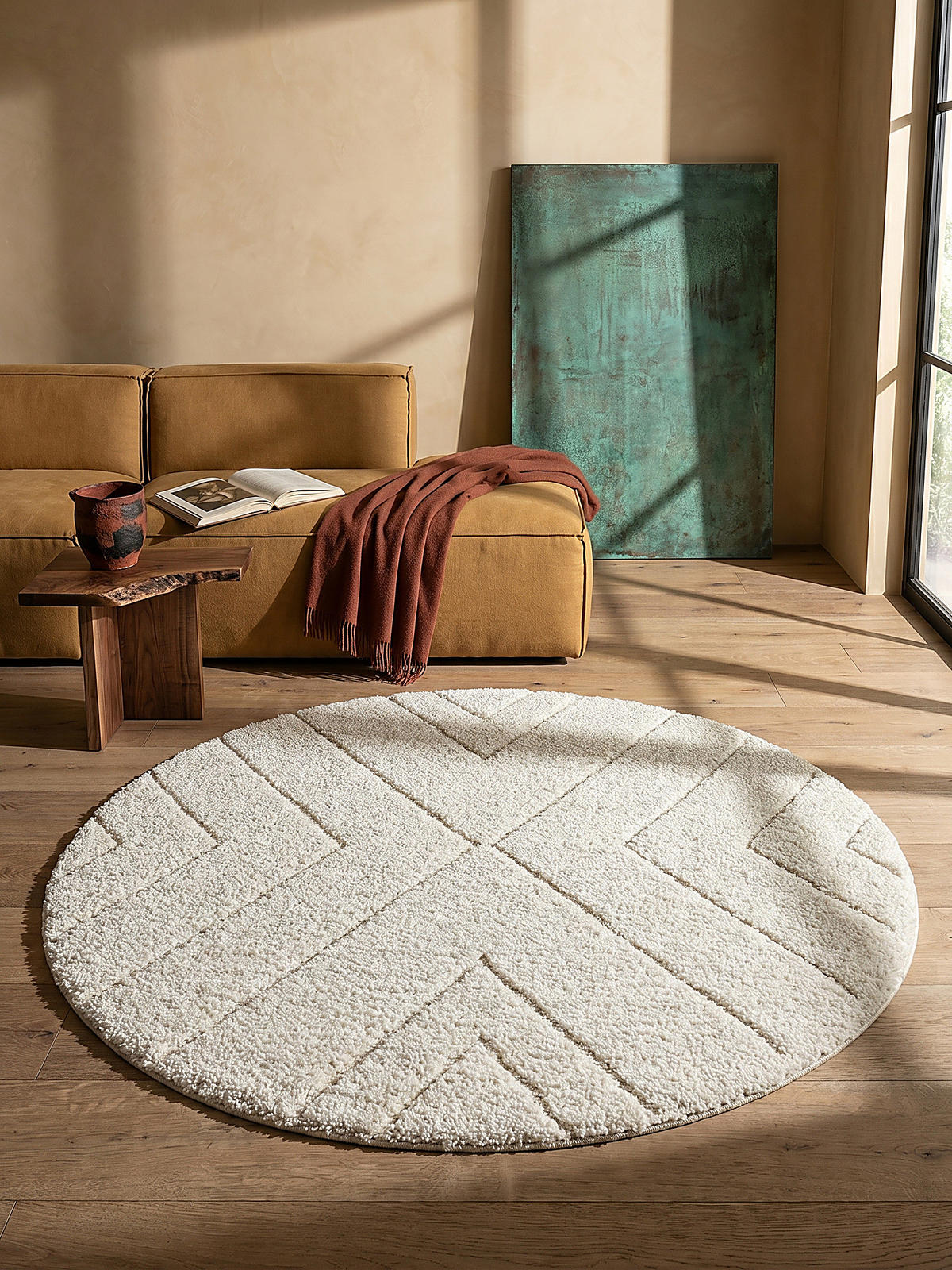 RUNDTEPPICH Berber ATRIO Polypropylen Creme 120 x 120 cm - Beige, Textil (120/120cm) - KADIMA DESIGN