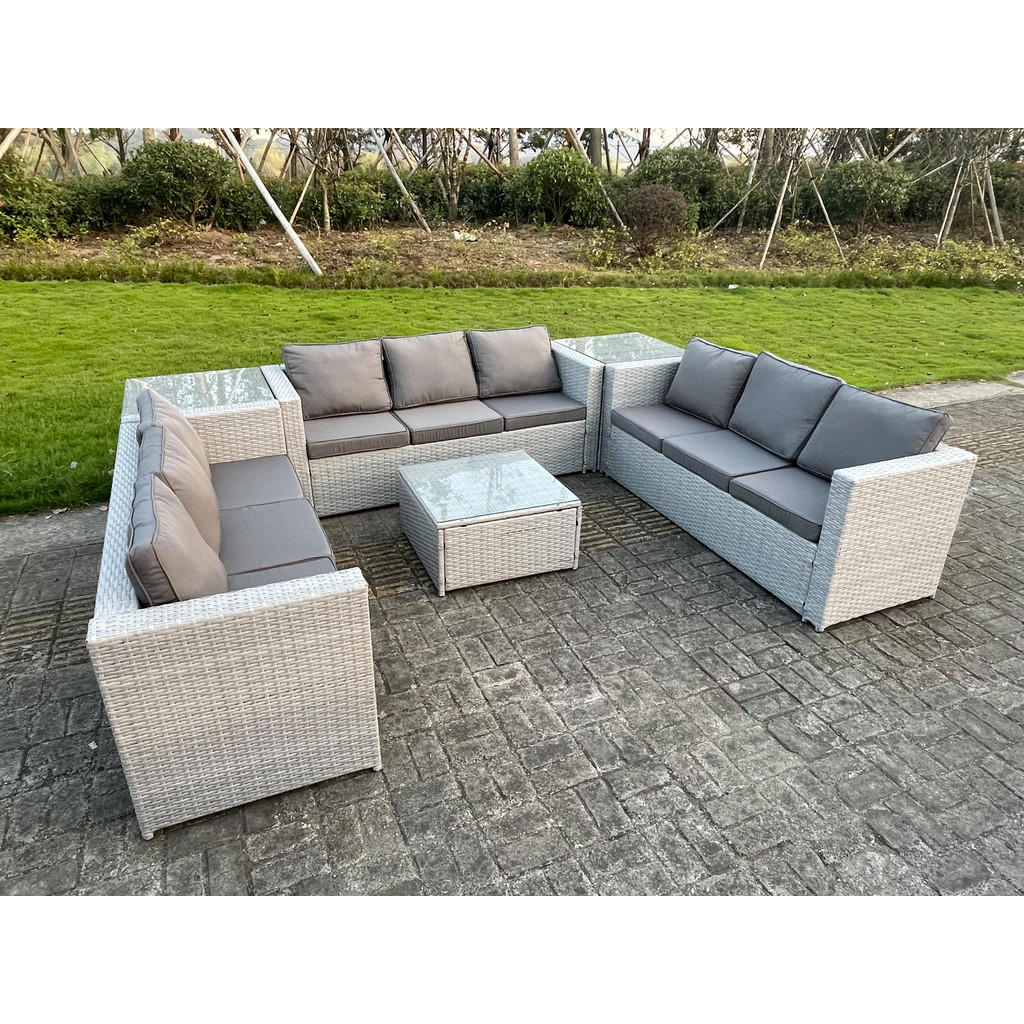 Thumbnail - Fimous Gartensofa, Hellgrau, Metall, 9-Sitzer, quadratisch, Gartenmöbel, Gartenmöbel-Sets
