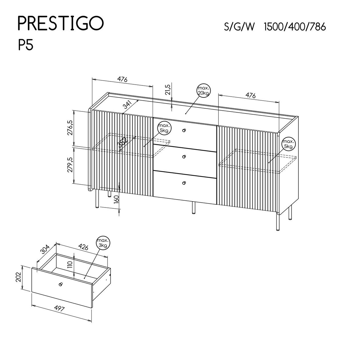 KOMMODE Prestigo Schwarz, Warmia Walnuss, Zweitürige Kommode mit Schubladen - Walnussfarben/Schwarz, Holzwerkstoff (150/78/40cm) - Bettso