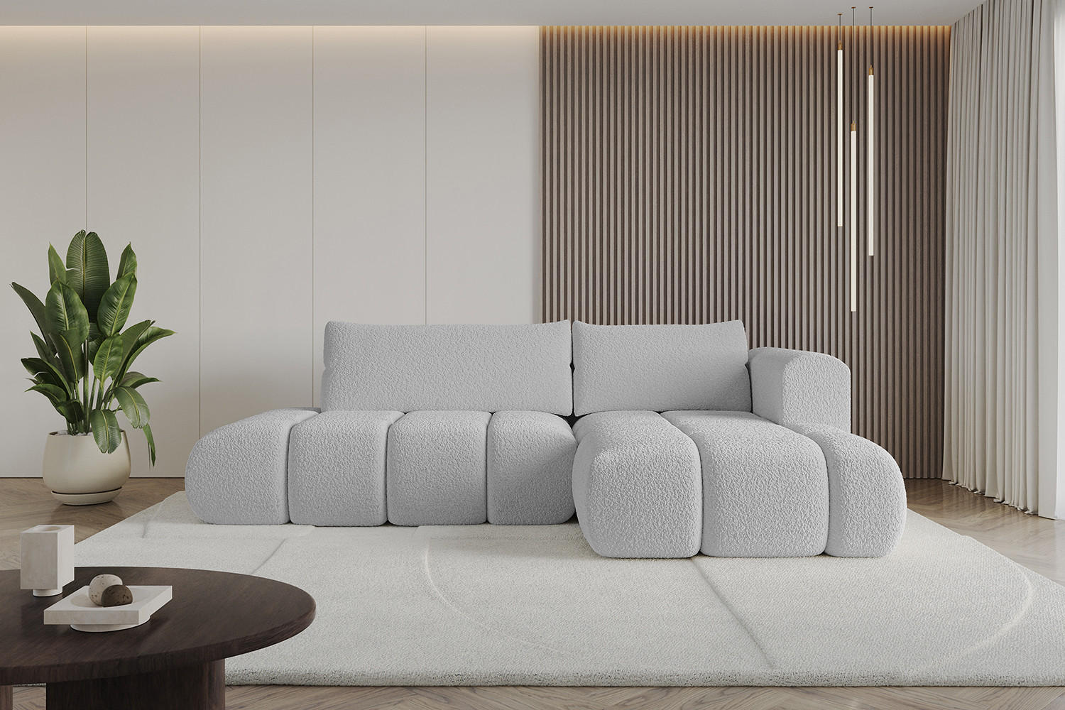 ECKSOFA Ottomane Rechts CLOUD-L 289x180x40 Hellgrau Bouclé - Hellgrau, Holzwerkstoff/Kunststoff (289/180cm) - ALTDECOR