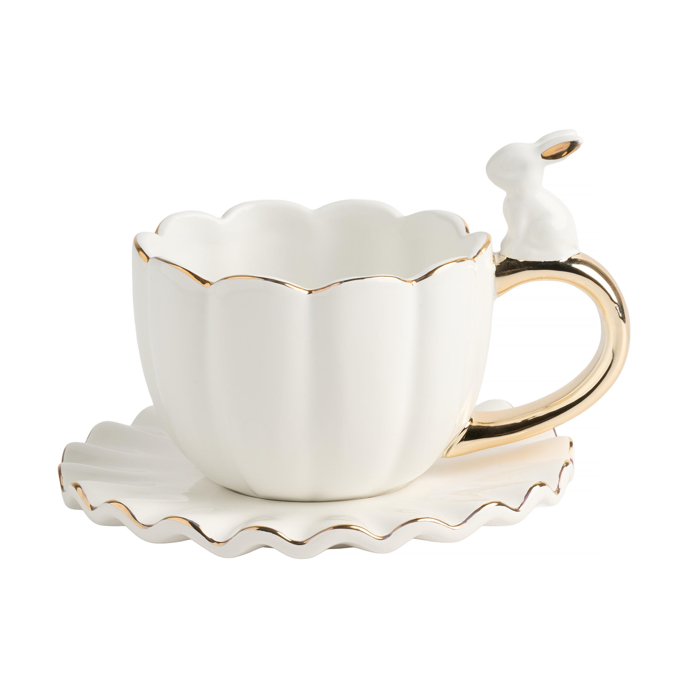 TASSE MIT UNTERTASSE Wonderland - Weiß, Stein (0.28L) - home&you