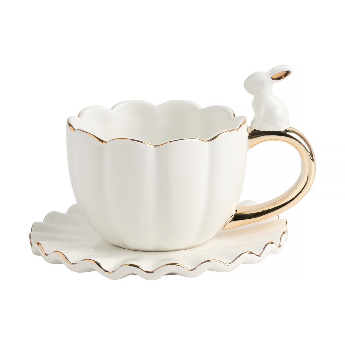 TASSE MIT UNTERTASSE Wonderland - Weiß, Stein (0.28L) - home&you