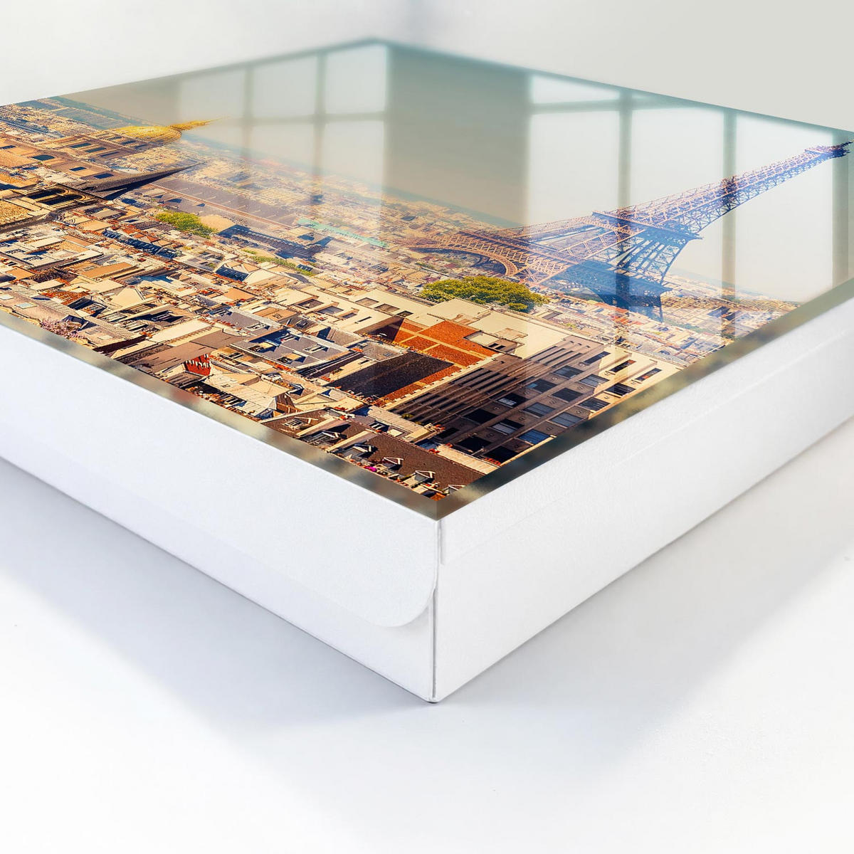 SCHLÜSSELBOX Weiß 30x30 cm – Türöffnung nach rechts - Stadtlandschaft - Beige, Metall (30/30/5cm) - TULUP