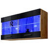 HÄNGEVITRINE SAVONA, Schwarz, LED Blau - Eiche Wotan/Schwarz, Glas/Holzwerkstoff (100/50/27.2cm) - Komodee