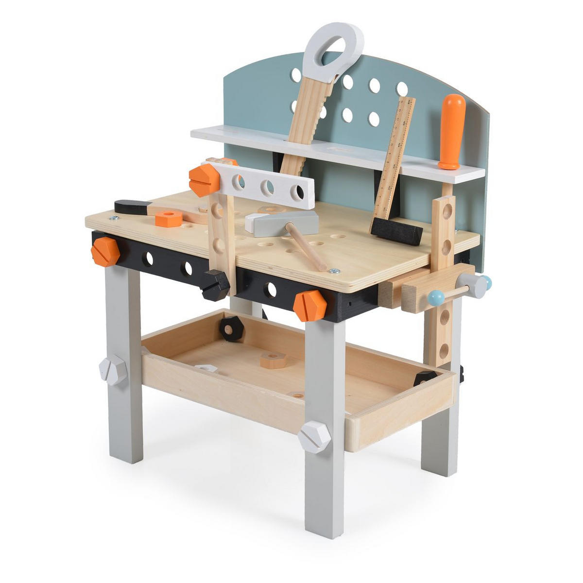 SPIELWERKZEUG Kinderwerkbank 1176 bunt Holz, Kinderwerkzeug, Säge, Hammer, Schrauben, Werkbank, Motorik - Multicolor, Holz (29/49/45cm) - Moni