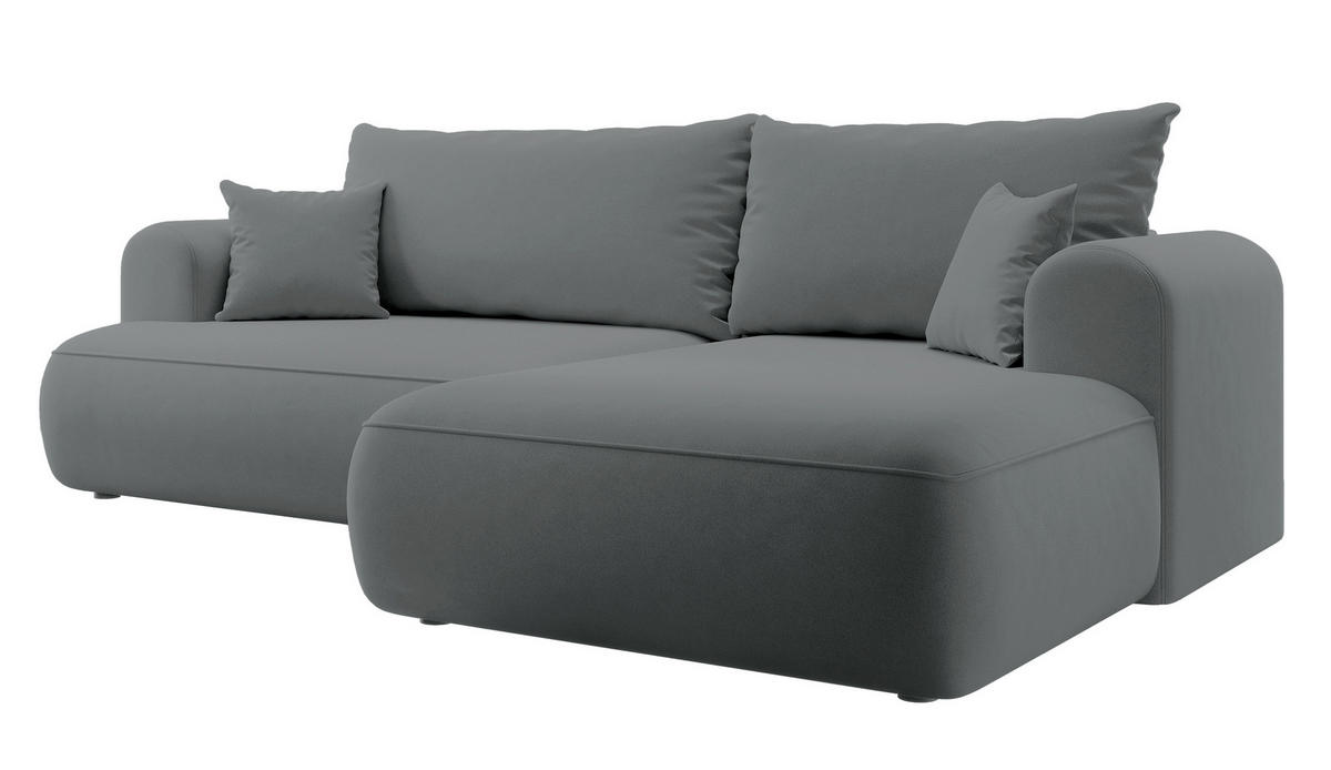 ECKSOFA Ovo Dunkelgrau Velours - Dunkelgrau/Schwarz, Kunststoff/Textil (260/165cm) - Selsey