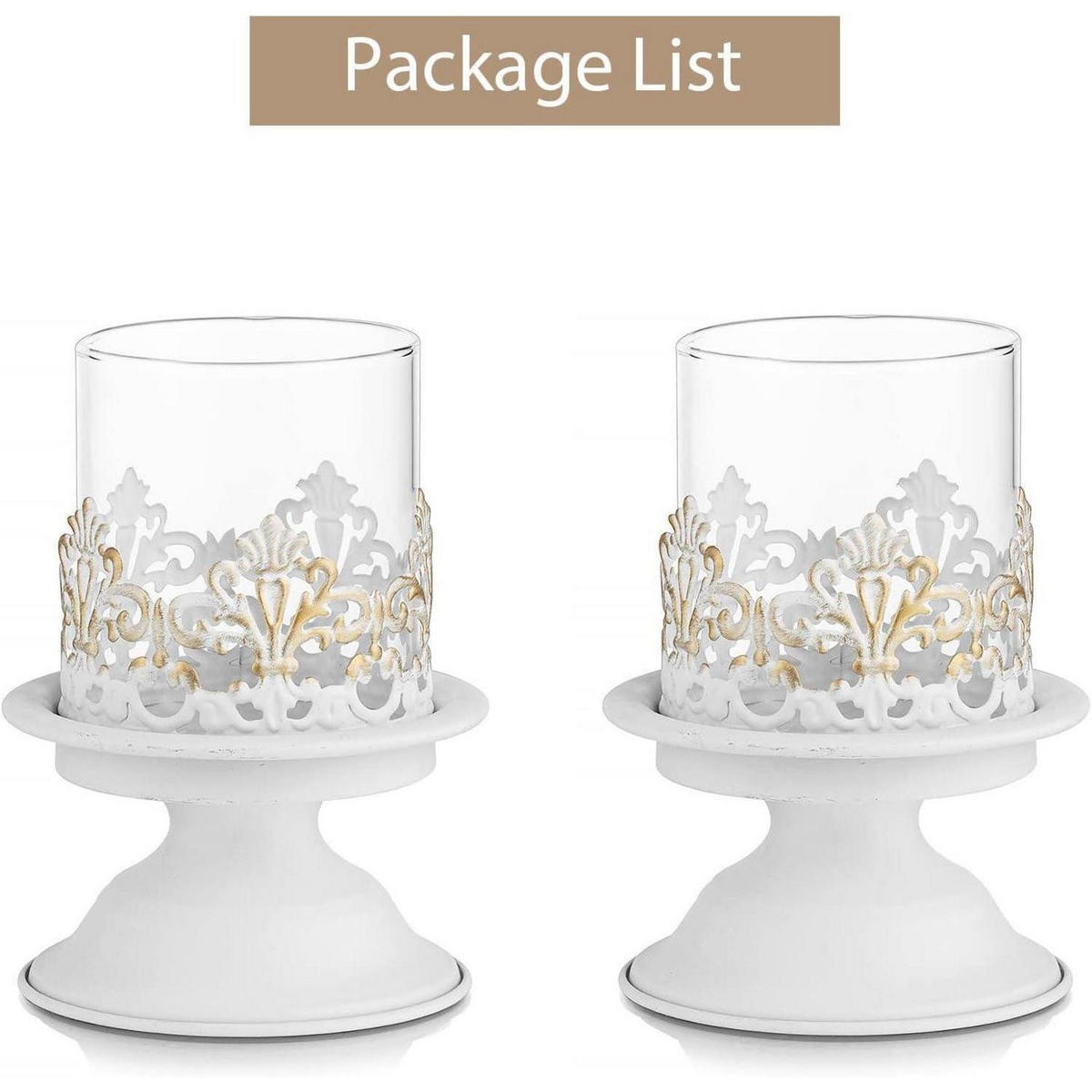 KERZENSTÄNDER 2-teiliges Set Weiß Antik Metall mit Glas - Multicolor, Metall (10.5/16/10.5cm)