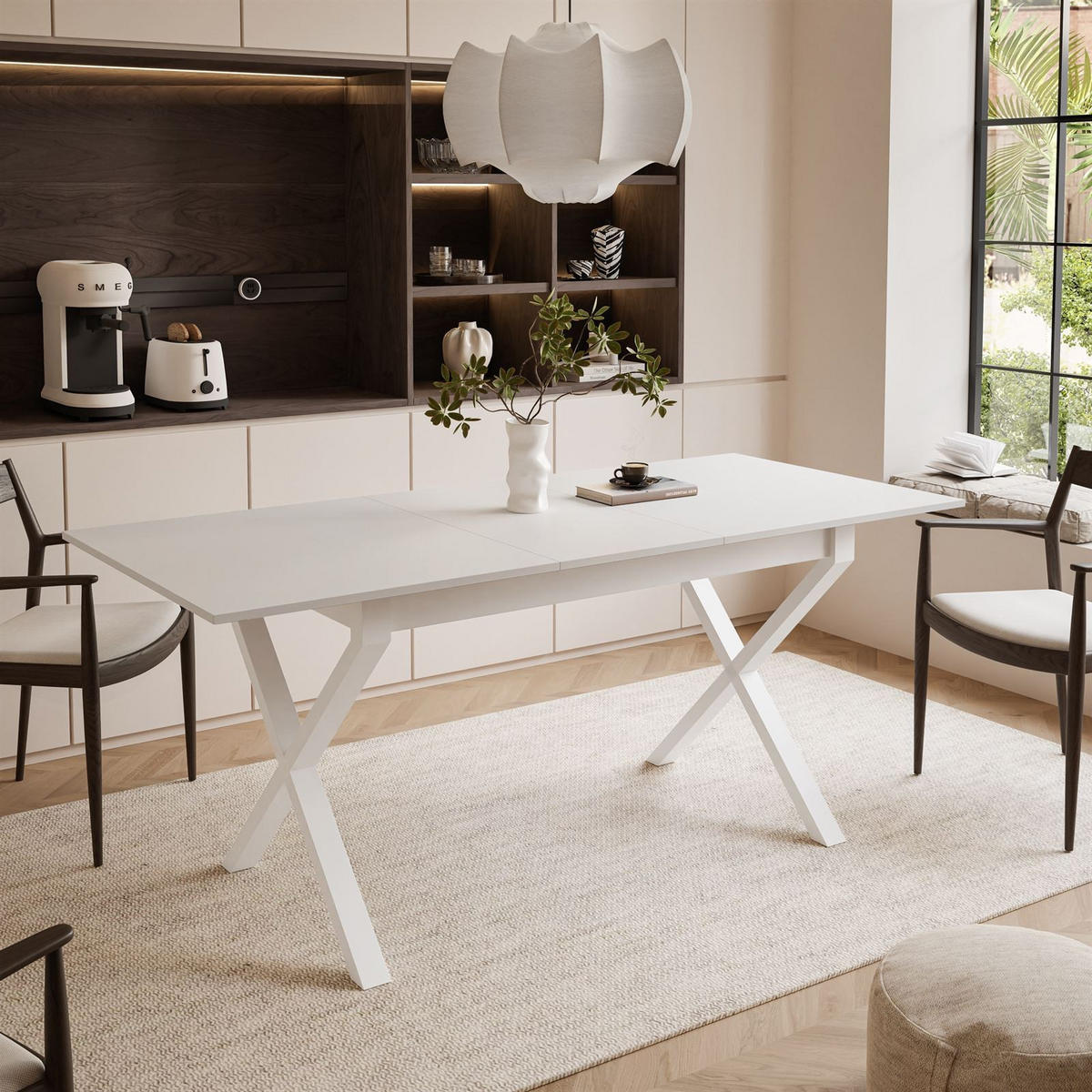 ESSTISCH ARTON II ausziehbarer Tisch 140-195 cm für 6-8 Personen - Weiß, Holzwerkstoff/Metall (140/80/77cm) - Lookway