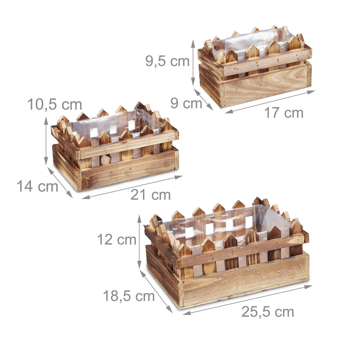 3xBLUMENKASTEN - Braun, Holz/Kunststoff (25.5/12/18.5cm) - Relaxdays