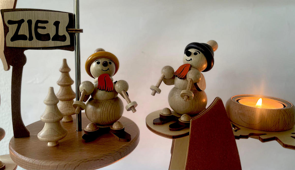 PYRAMIDE 2-stöckig Segel Schneemänner für 6 Teelichter 44/37/48 cm - Multicolor, Holz (37/48/44cm)