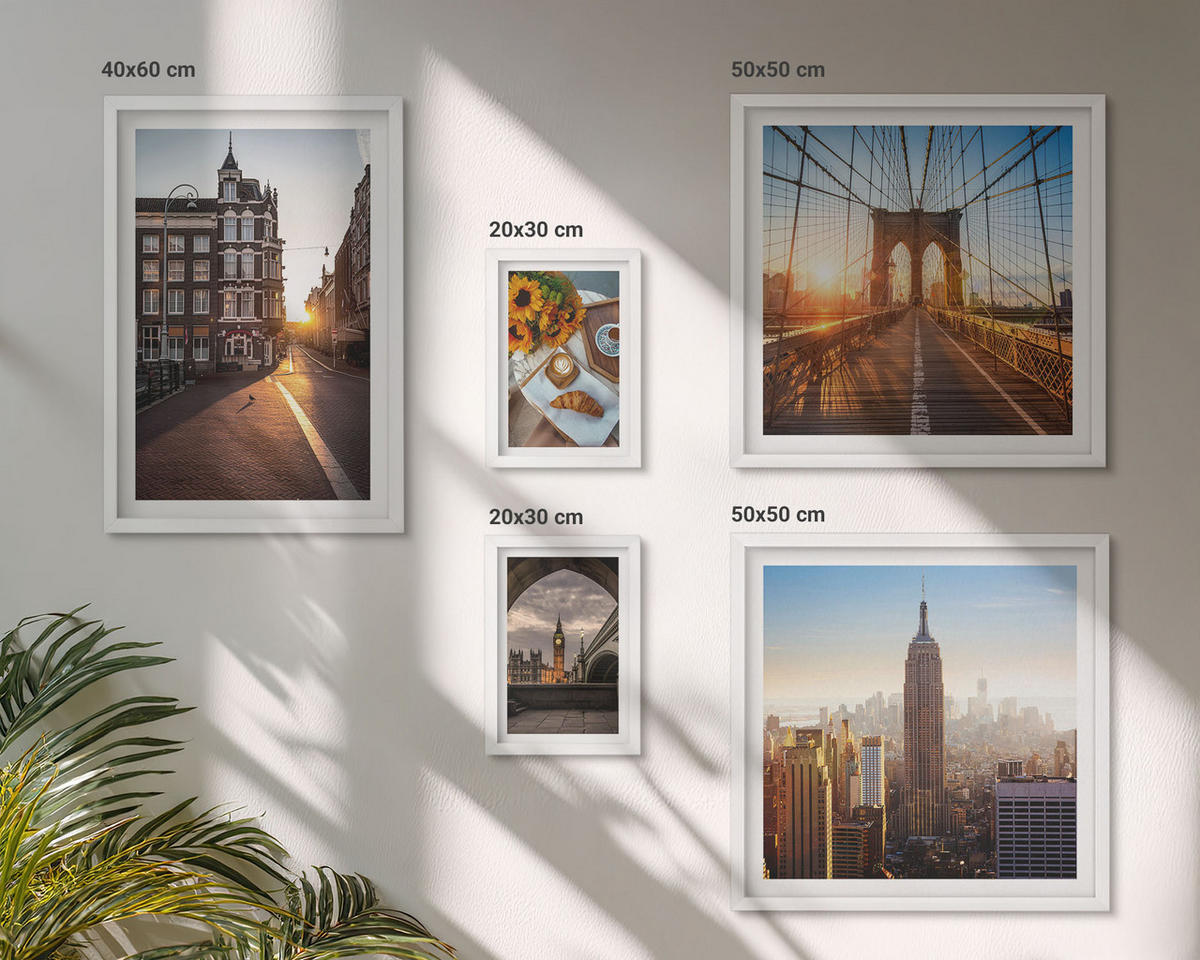 BILDER SET 5er Set - 50x50 cm & 20x30 cm & 40x60 cm Weißer Rahmen - Venezianische Straßen Wasserarchitektur - Weiß, Kunststoff (40/60cm) - TULUP