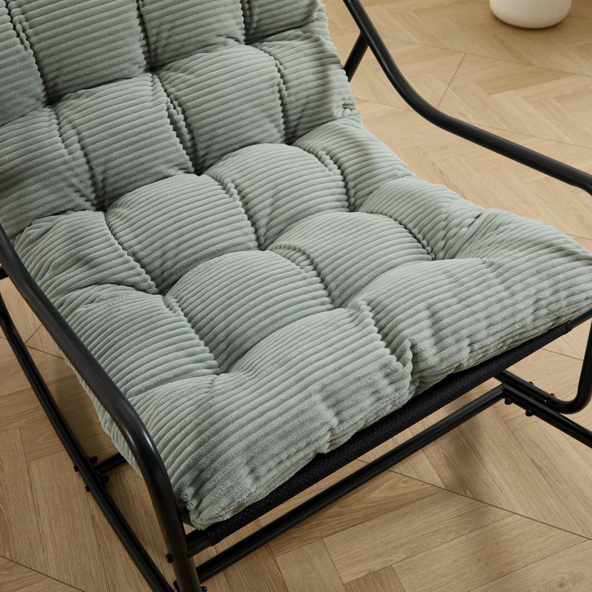 SCHAUKELSTUHL,SCHAUKELSESSEL mit Fußstütze, gepolstertem Kissen,Cord,Hellgrün - Hellgrün, Metall (75/82/116cm) - LVHOM