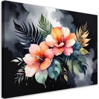 WANDBILD, Orange Blumen Blätter - Schwarz, Textil (90/60cm) - Feeby