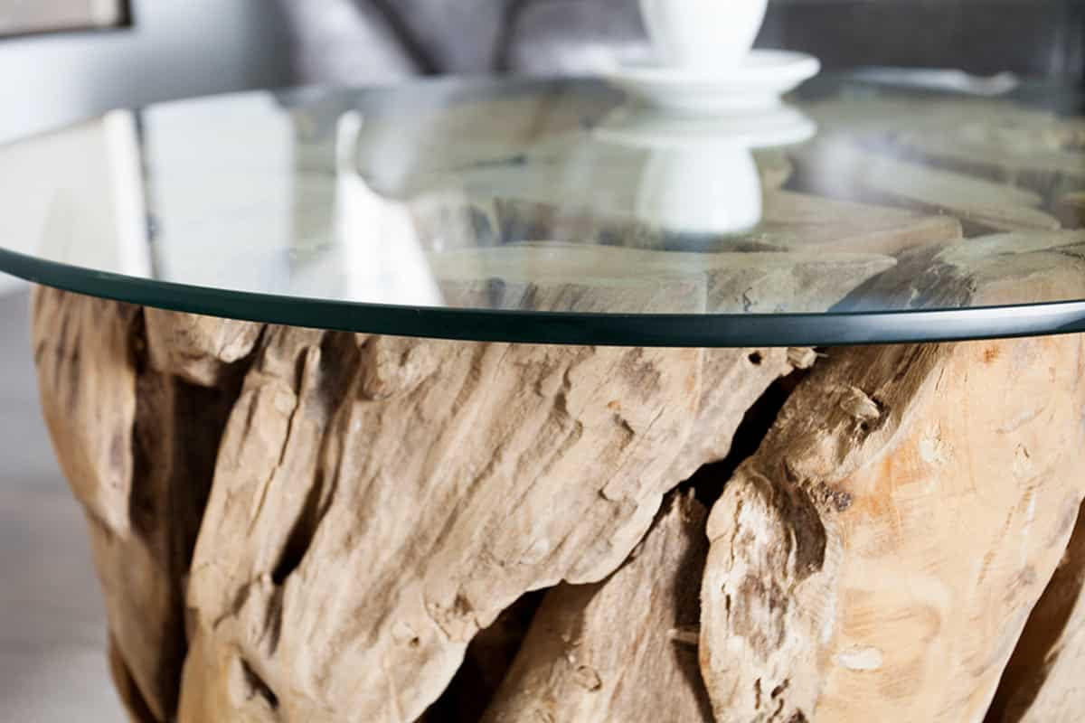COUCHTISCH RIVERSIDE Teakholz rund Natur|Transparent 60cm - Transparent/Braun, Glas/Holz (60/60/40cm) - riess-ambiente