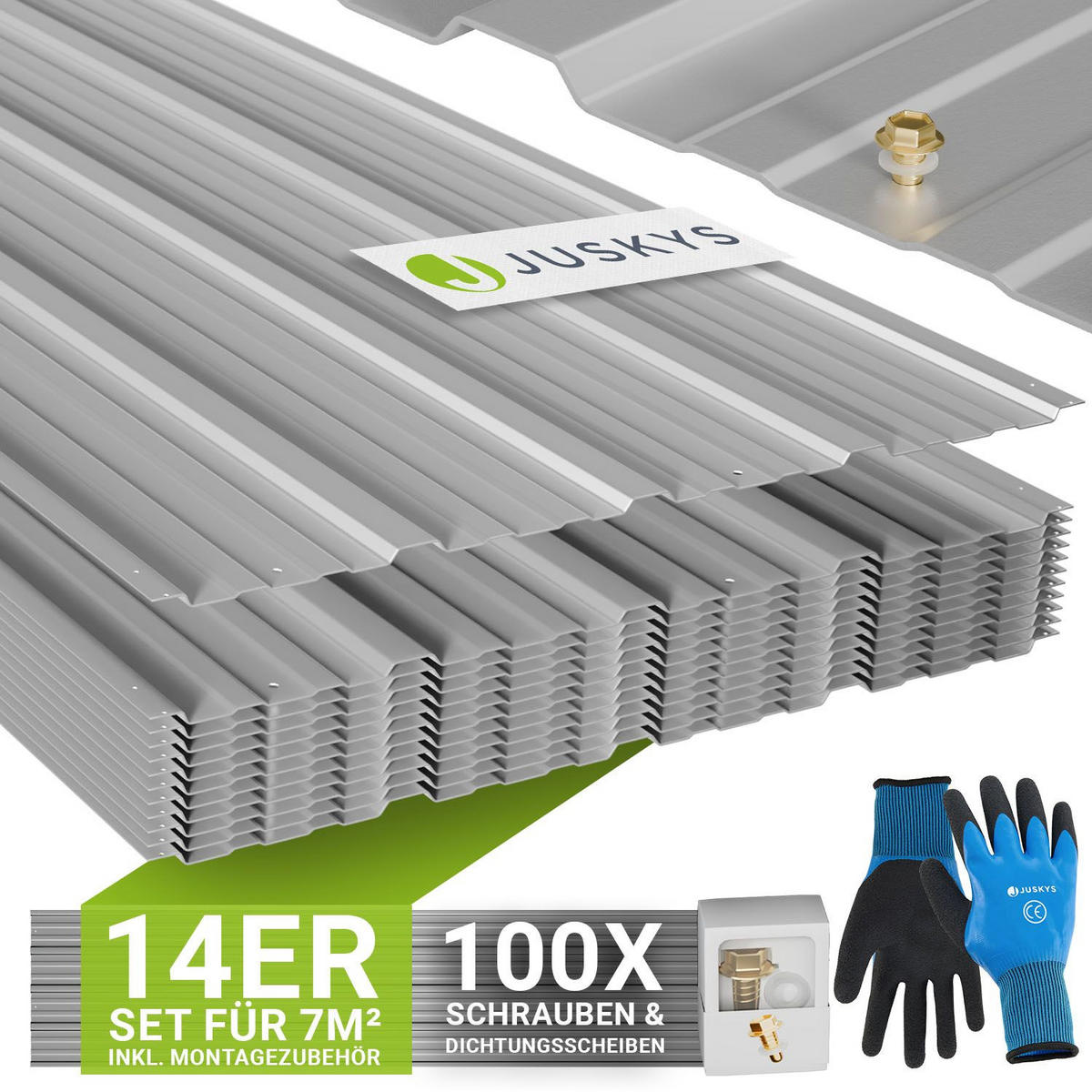 PROFILBLECH Grau 110x45 cm 14er-Set - Grau, Metall (45/110cm) - Juskys