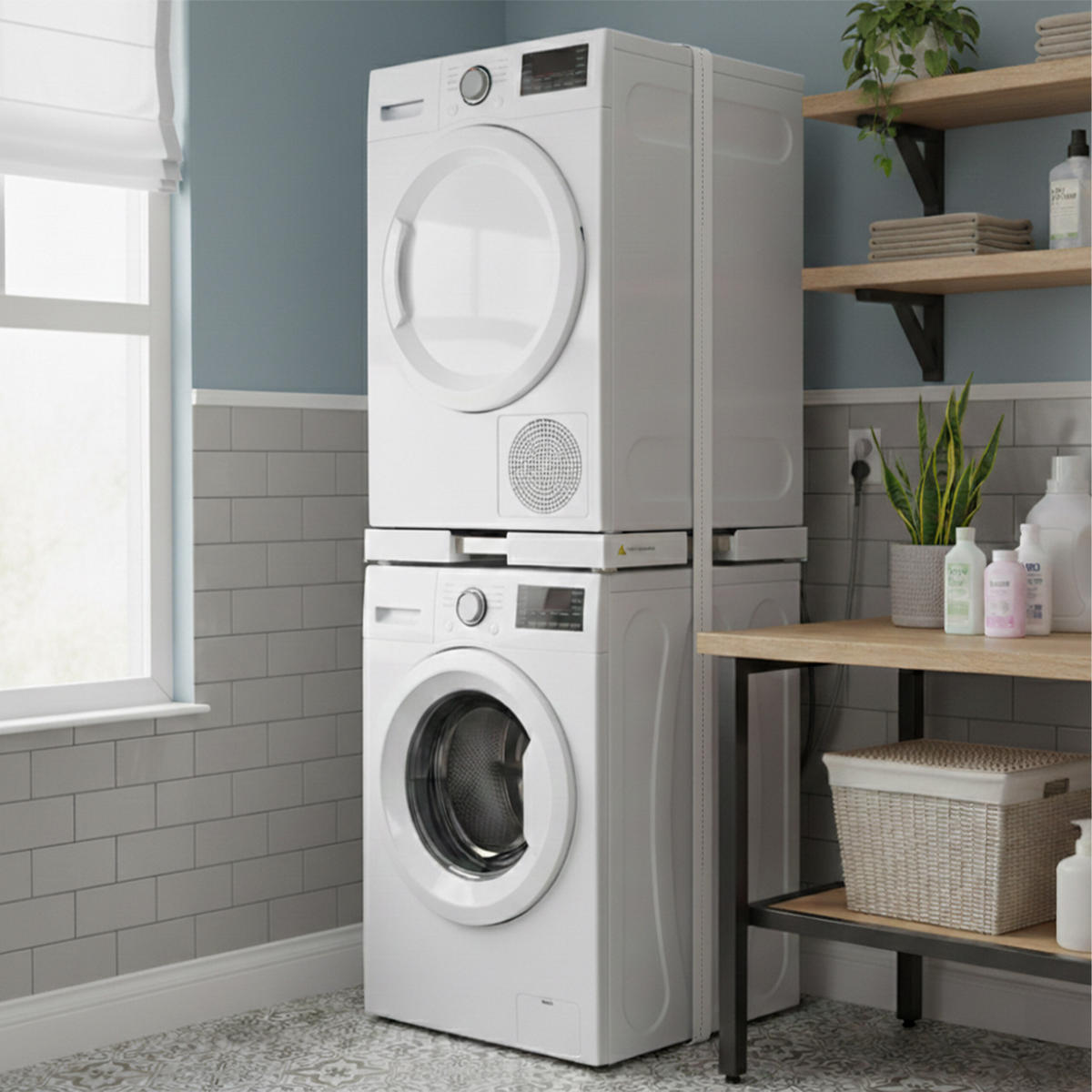 MELLANRAM Vit justerbar för torktumlare på tvättmaskin - Multicolor, Metall/Plast (72/8.5/72cm) - Relaxdays