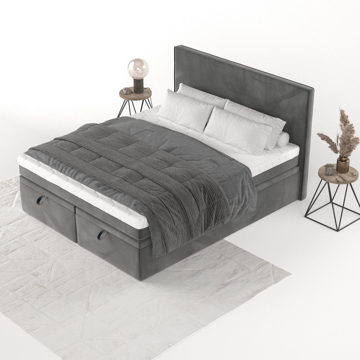 BOXBETT Zalla 160/200 cm Anthrazit im Paros Stoff - Anthrazit/Schwarz, Holz/Holzwerkstoff (160/200cm) - AltaBeds