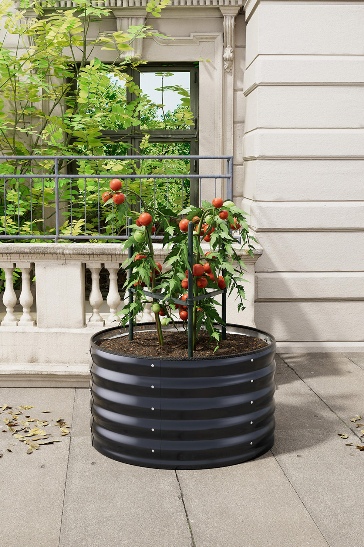 HOCHBEET-PFLANZKASTEN aus verzinktem Stahl in Anthrazit Zylindrischen Blumenkasten für Garten Balkon langlebig rostfest 80 × 80 × 40 cm 6,5 kg - Dunkelgrau, Metall (80/40/80cm) - Livingandhome