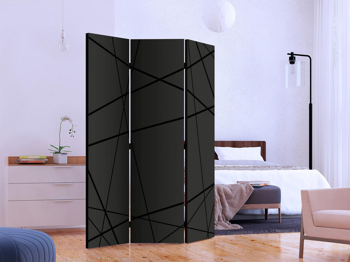 PARAVENT Akustik 3-tlg 135x172 cm Moderne Linien Abstraktion - Schwarz, Holz/Textil (135/172/3cm) - Muralo