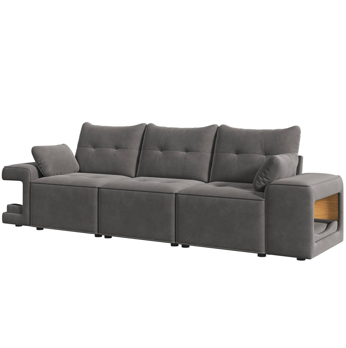 3-SITZER-SOFA 229,5/78/84 cm mit Stauraum, Haustiernischen und breiten Armlehnen, Samt, Grau - Grau, Textil (229.5/84/78cm) - Redom