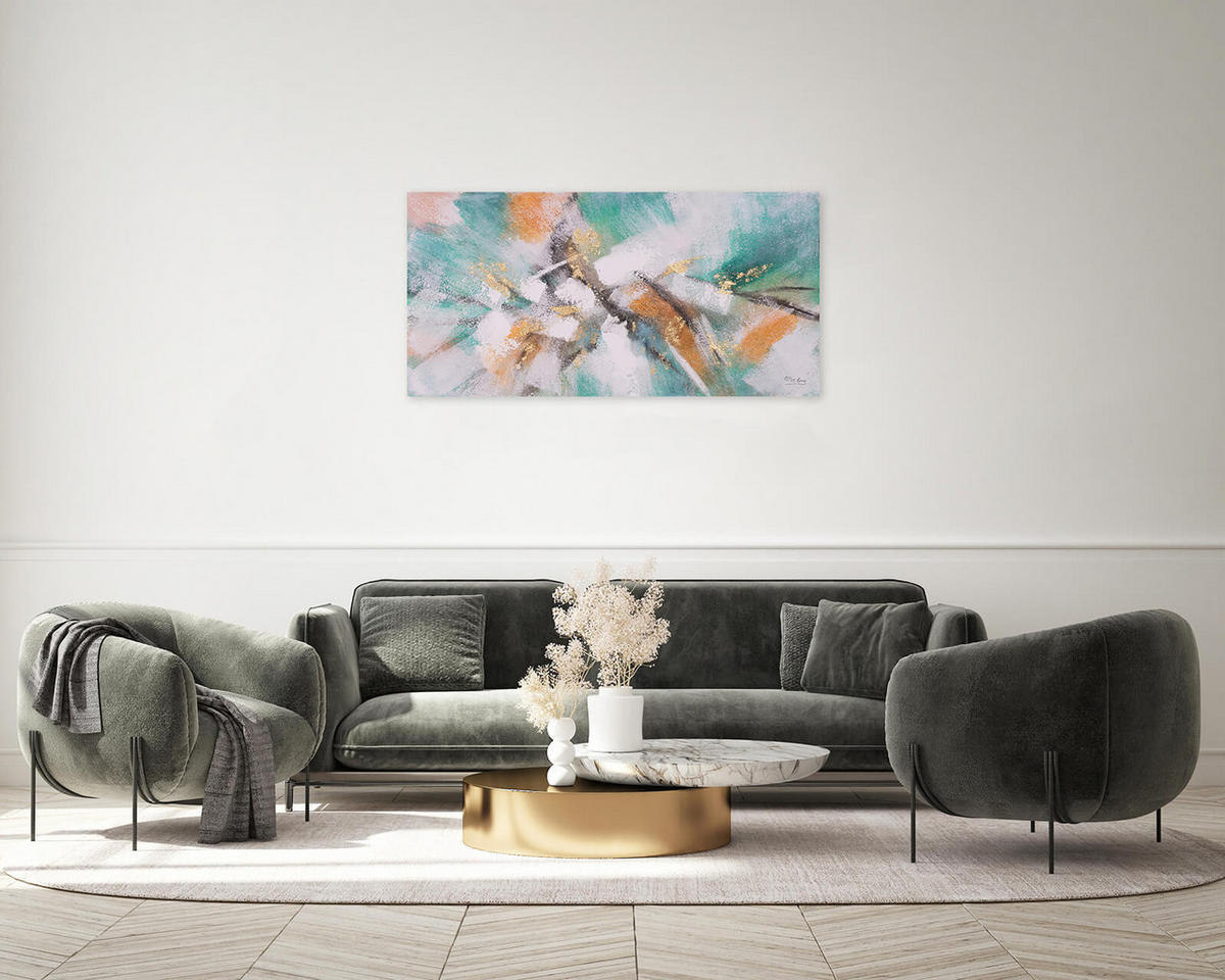 ACRYLBILD HANDGEMALT 120/60 cm - Türkis/Pink, Holz/Textil (120/60cm) - KUNSTLOFT