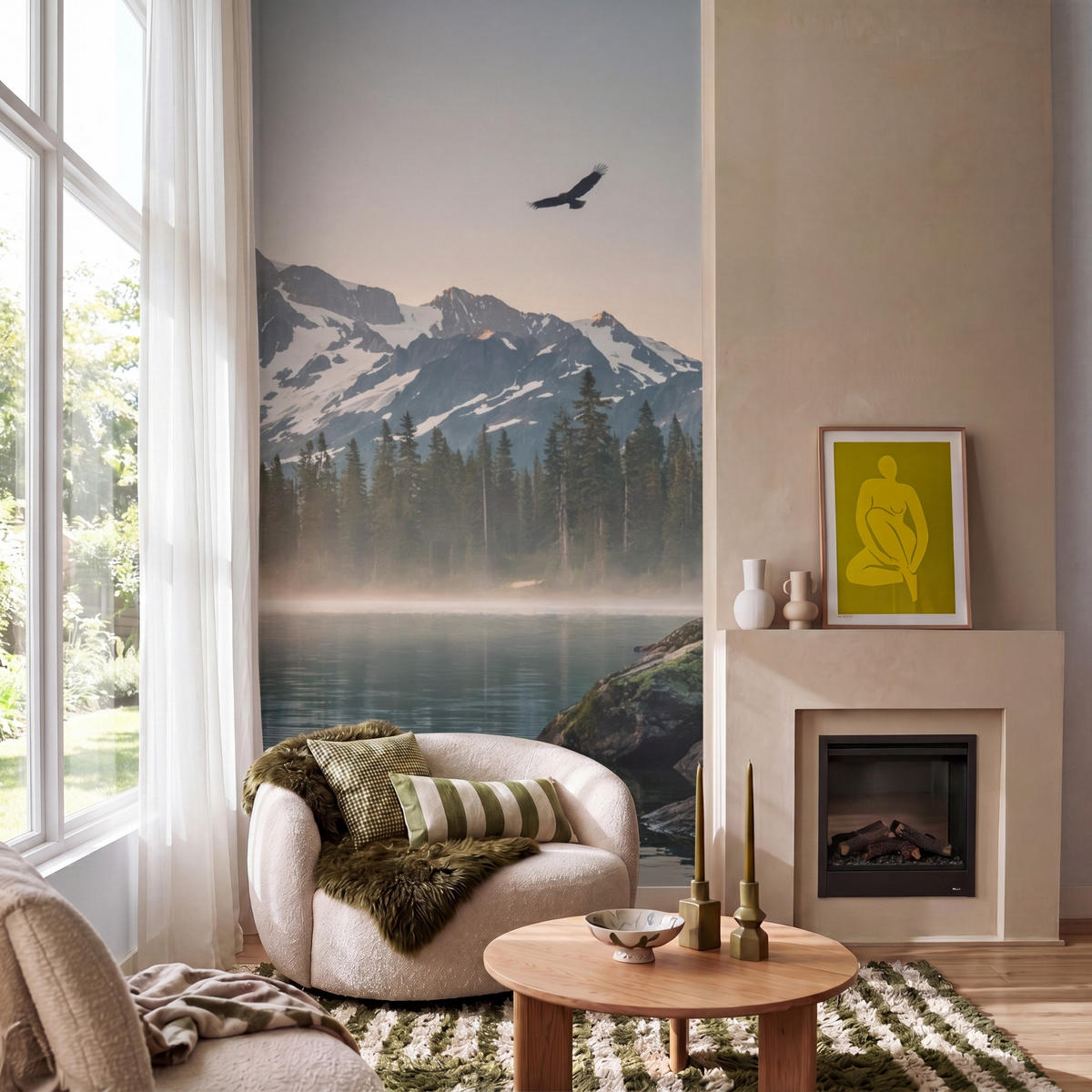 TAPETE - Berge - Wasser - Bäume - 140x260 cm - Multicolor, Papier (140/260cm) - OnlyWow